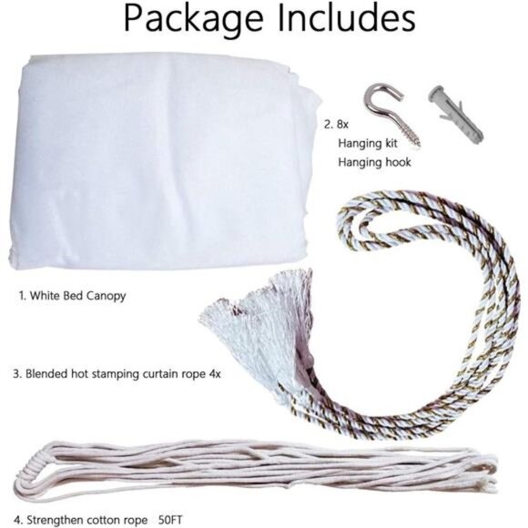 Mosquito NET for Bed Canopy, Four Corner Post Curtains Bed Canopy Elegant - Picture 6 of 8